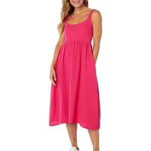 Monrow Gauze Sleeveless Midi Dress in Raspberry Size Medium
